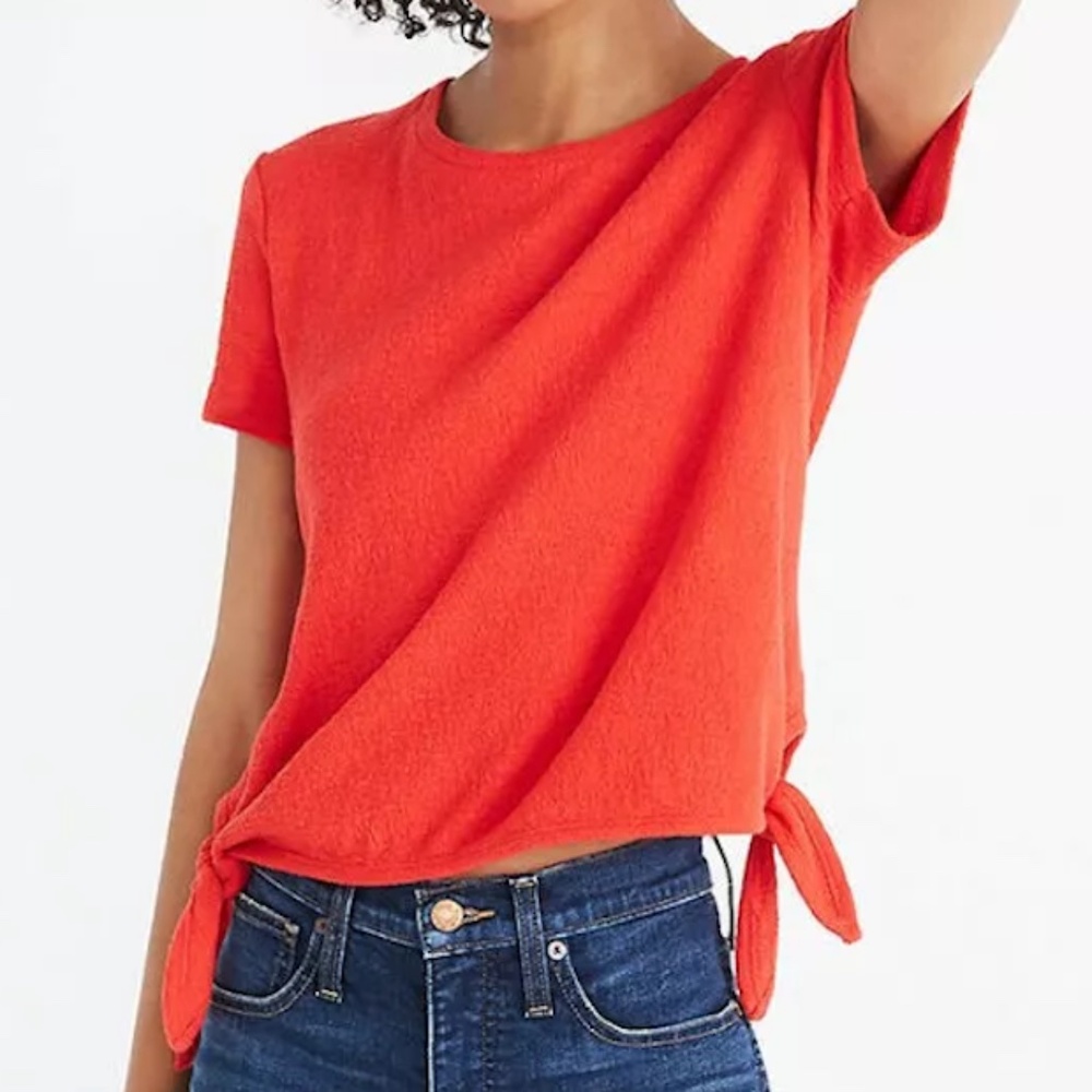 Madewell Women's Bright Red Texture & Thread Side-Tie Short Sleeve Top, size XL